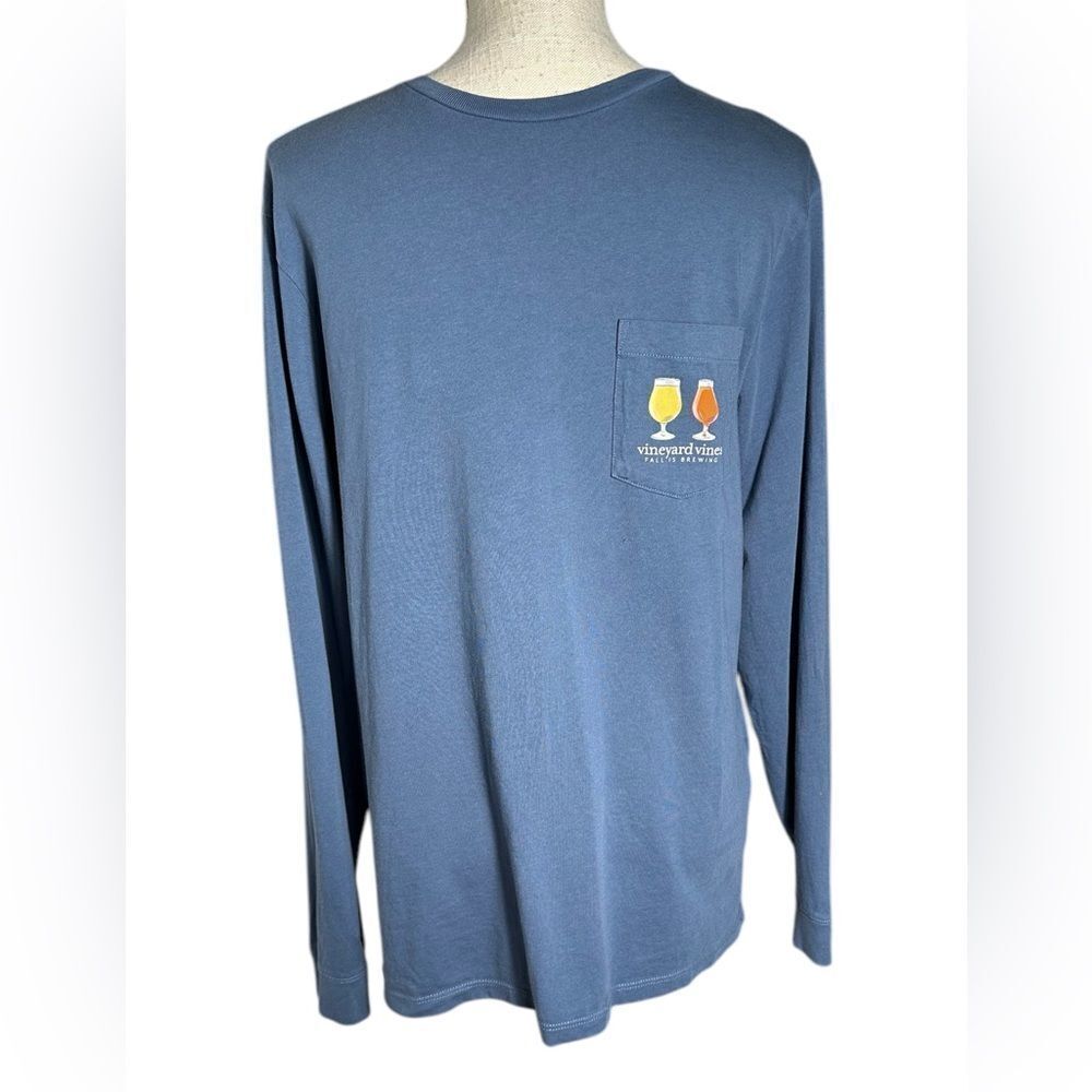 Vineyard Vines Men’s Blue Fall Is Brewing Long-Sleeve Pocket Tee - Picture 2 of 7